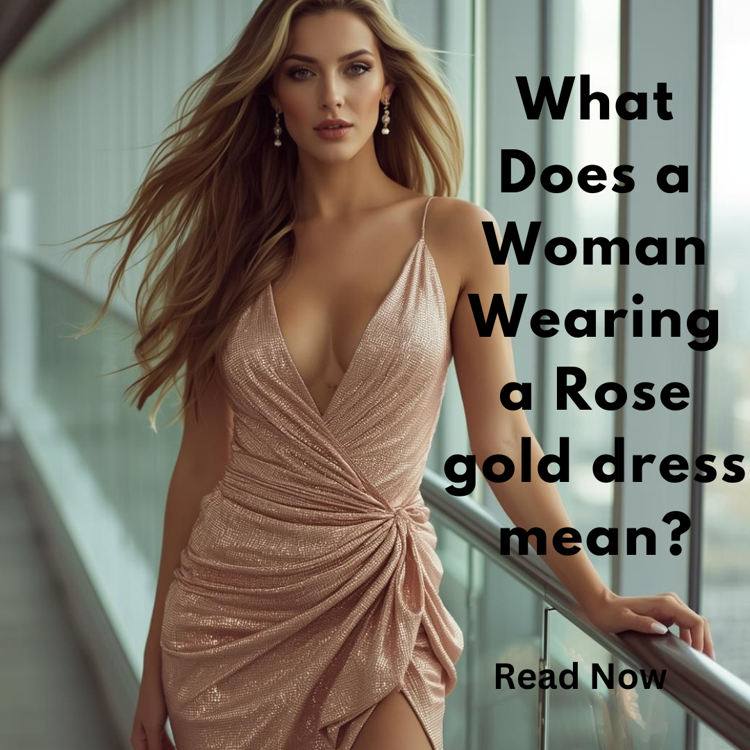 Women wears rose gold dress